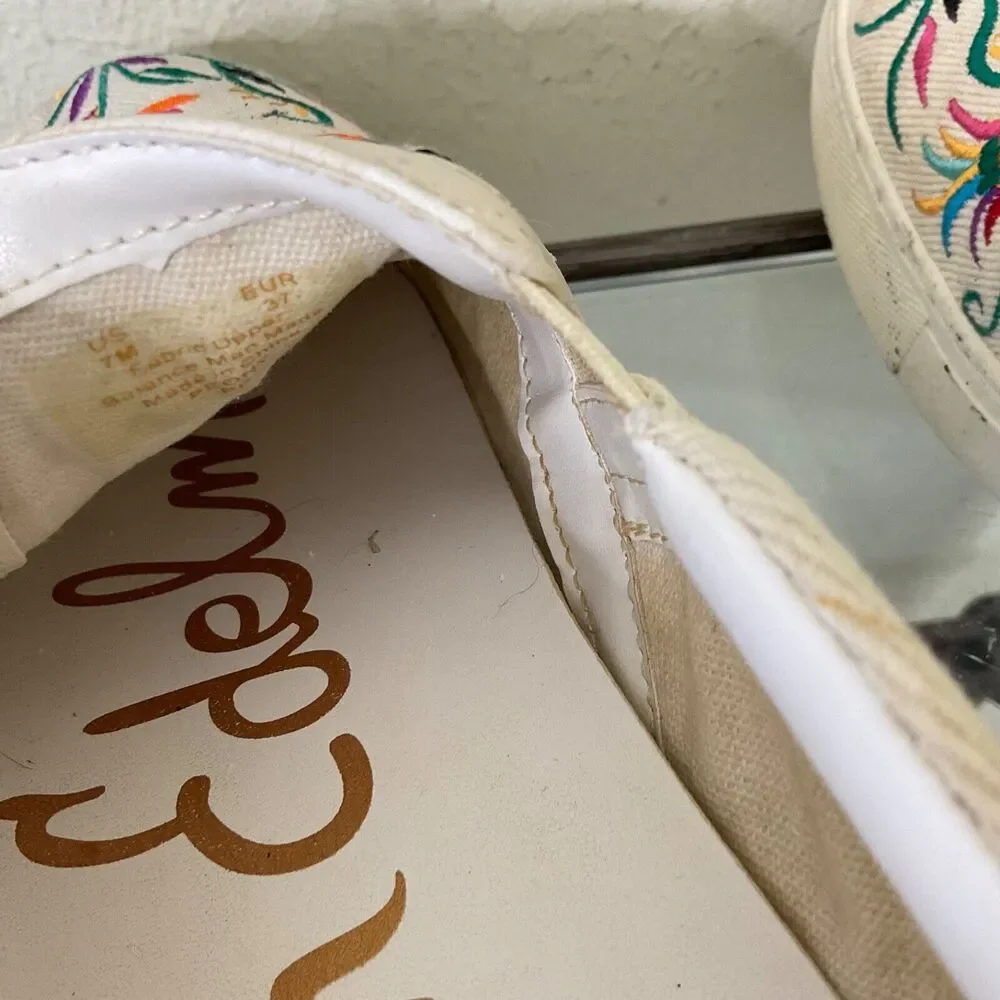 Sam Edelman shoes Women's size 7M Embroidered Floral /birds Slip On Tan shoes - Picture 8 of 8